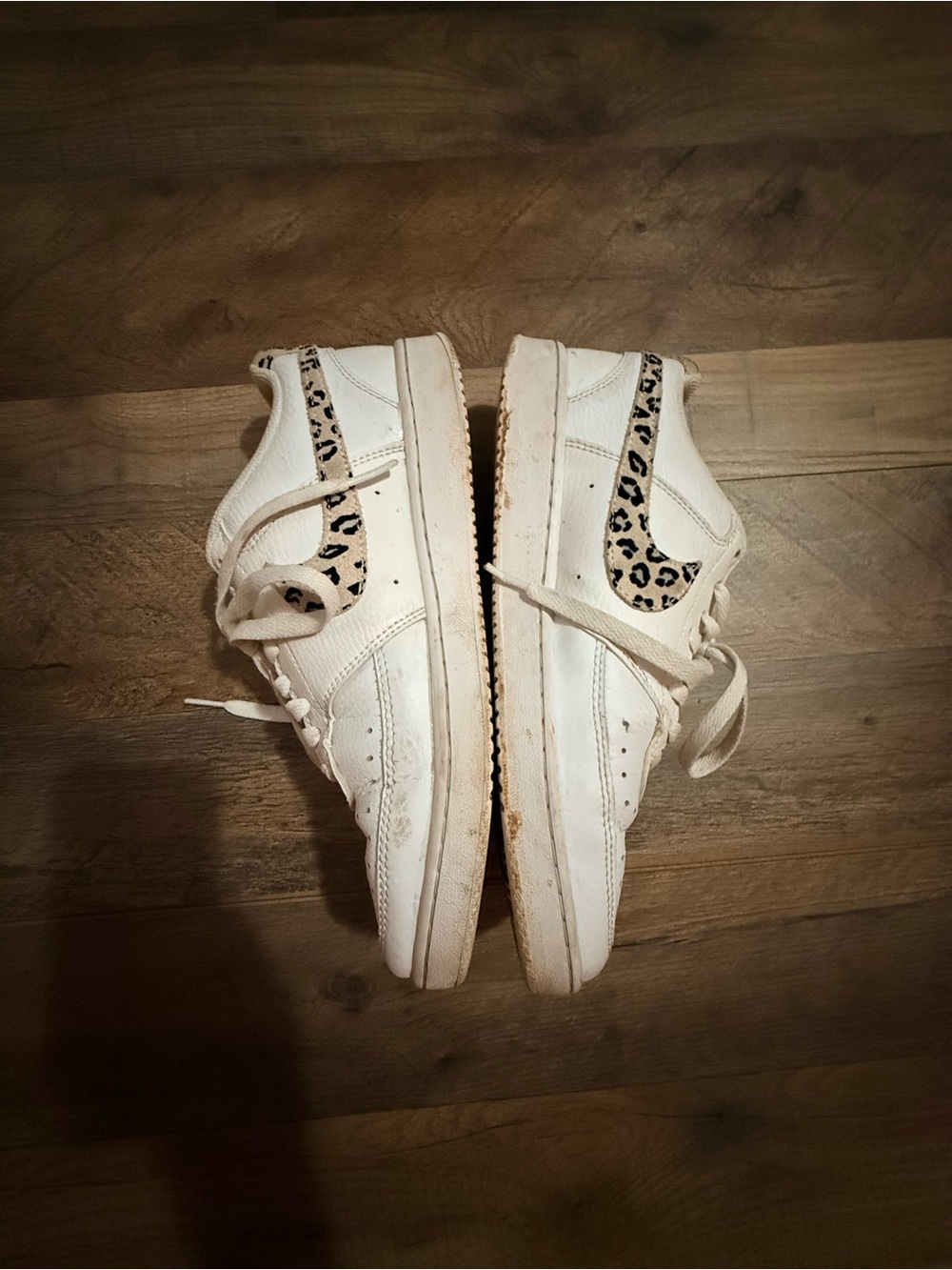 White Women's Sneakers with Leopard Swoosh Accent